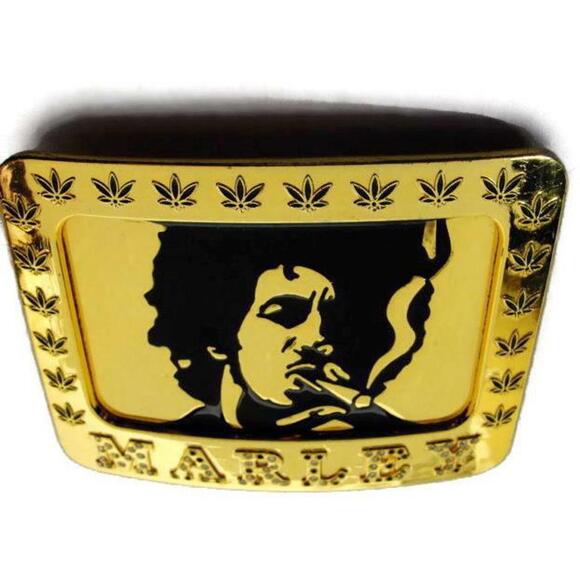 Bob Marley Enameled OSFA Reggae With Rhinestones Accent Gold Tone Belt Buckle - Picture 10 of 12